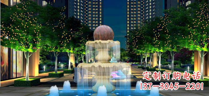 张家口小区石来运转风水球石雕喷泉