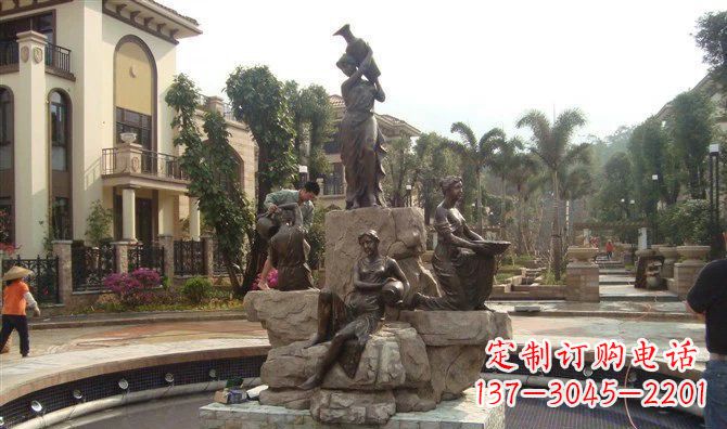 张家口小区西方美女喷泉人物铜雕