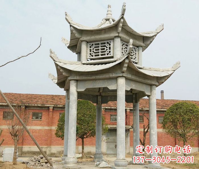 张家口园林仿古双层石雕凉亭 (2)