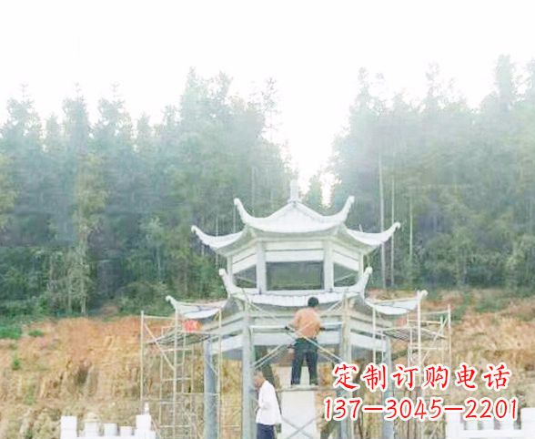 张家口园林仿古双层石凉亭景观石雕 (2)