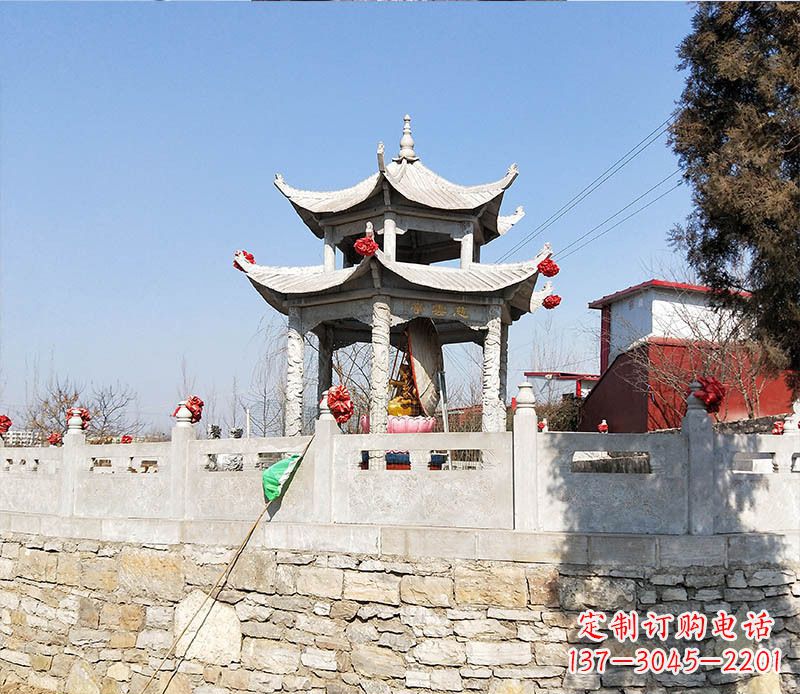 张家口园林仿古双层石凉亭景观石雕 (3)