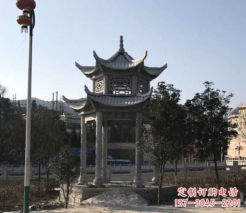 张家口园林仿古双层石凉亭景观石雕 (4)
