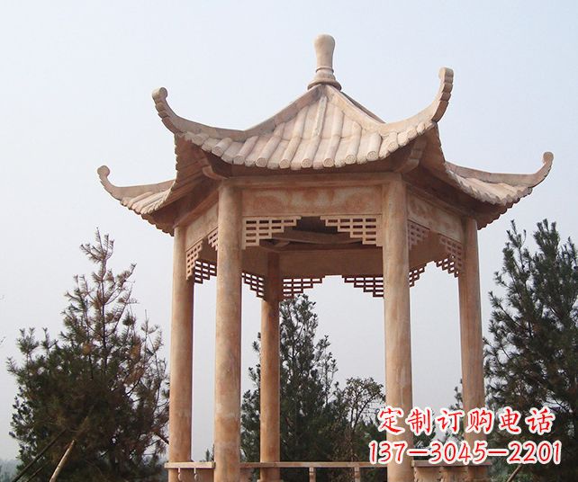 张家口园林景观单层石雕凉亭 (3)