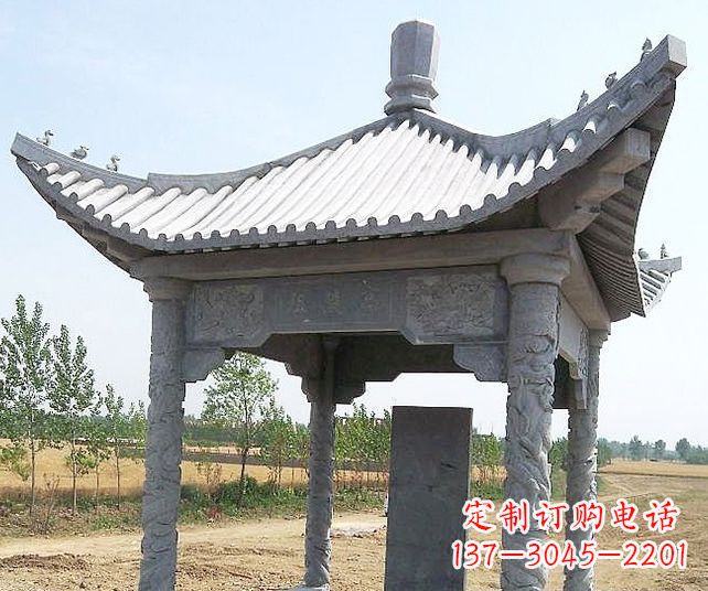 张家口园林景观单层石雕凉亭 (4)
