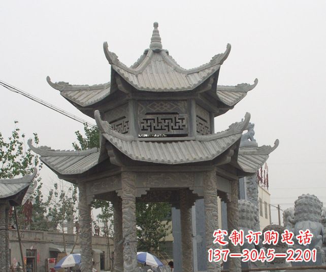 张家口园林景观仿古石雕凉亭 (2)