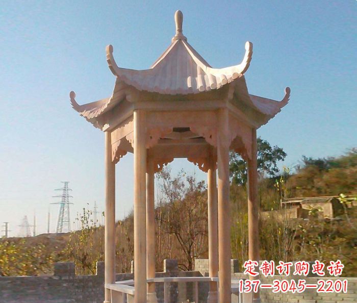 张家口园林景观晚霞红单层石雕凉亭