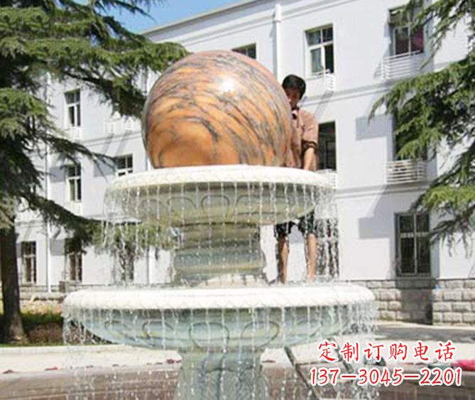 张家口园林景观晚霞红风水球喷泉石雕 (2)