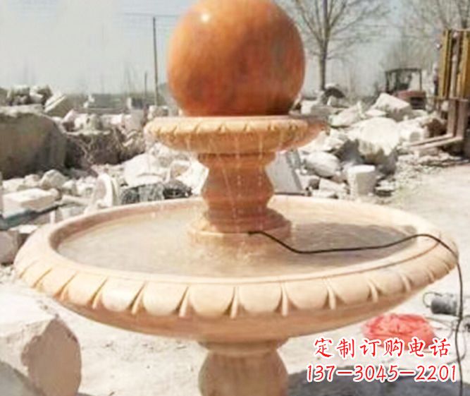 张家口园林景观晚霞红风水球喷泉石雕 (3)