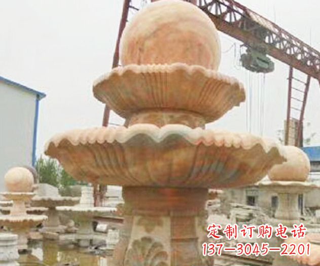 张家口园林景观晚霞红风水球喷泉石雕 (4)