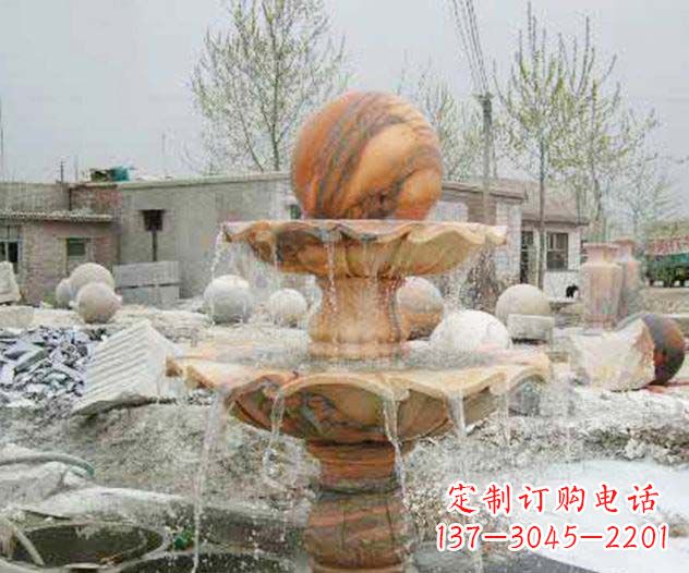 张家口园林景观晚霞红风水球喷泉石雕