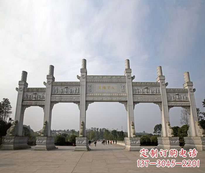 张家口园林景观五门石雕牌坊