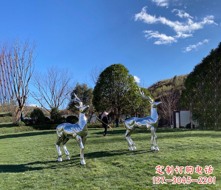 张家口园林镜面不锈钢梅花鹿雕塑