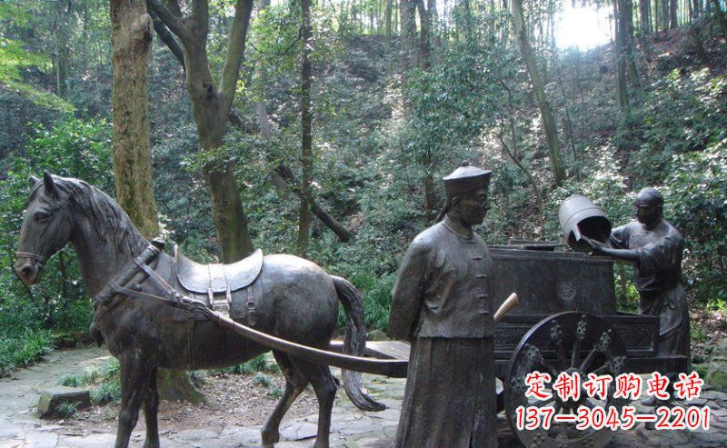 张家口园林清朝士兵和马车小品铜雕