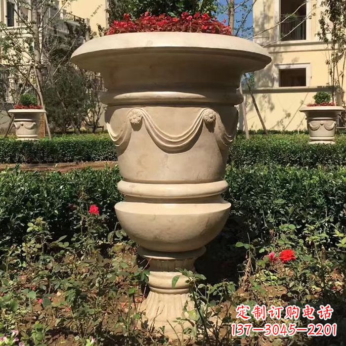 张家口园林砂岩石雕花盆