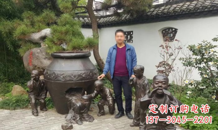 张家口园林司马光砸缸铜雕 (2)