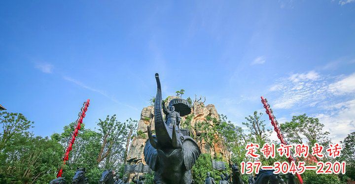 张家口园林站在大象上出征的将军人物小品铜雕