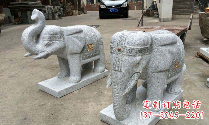 张家口招财进宝芝麻灰大象石雕 (2)