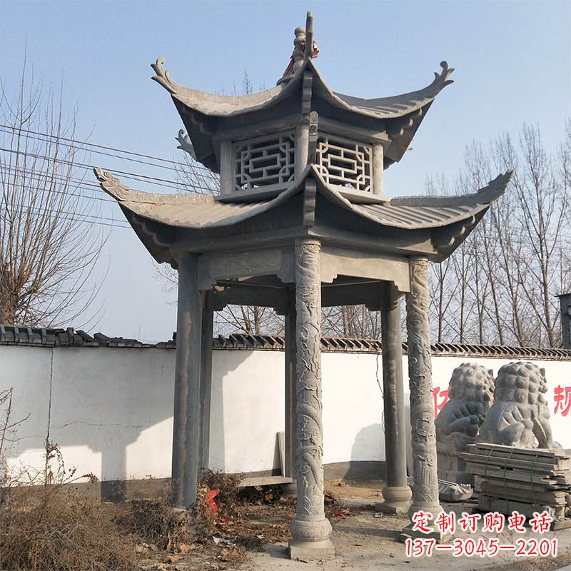 张家口中式双层石雕凉亭