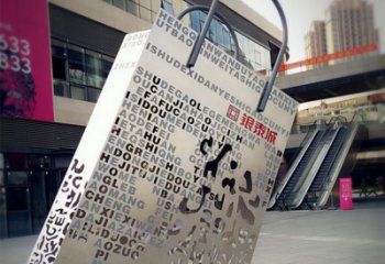 张家口购物袋雕塑-步行街室外锻造刻字不锈钢购物袋雕塑